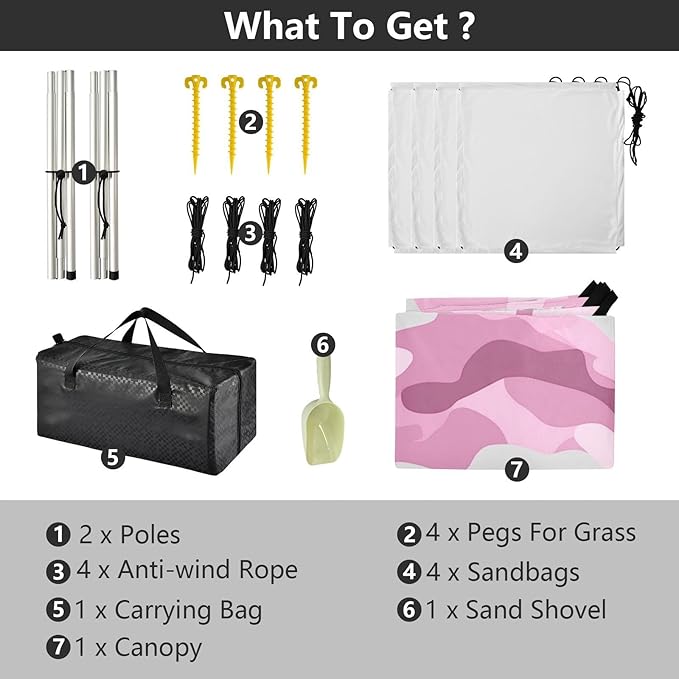 Silver Gray Beach Tent &amp Canopy UPF50+ Easy Setup Large Portable Sun Shelter with Sand Shovel Sandbags for Camping Picnics Backyard