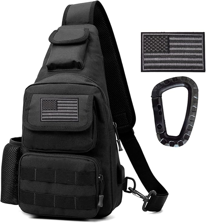 Tactical Shoulder Bag - 1000D Molle Military Backpack Outdoor Daypack Chest Pack (Black)