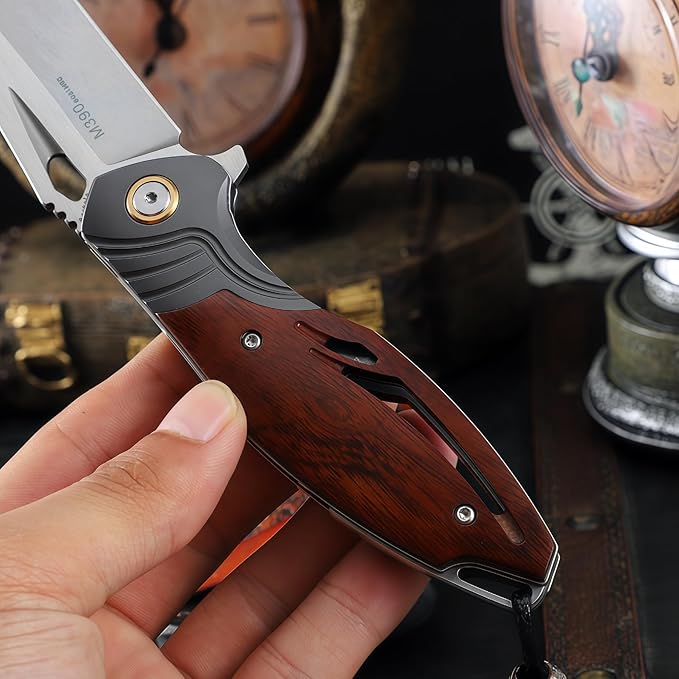 Pocket Knife Hunting Knives &amp Tools Knifes HRC 62 Desert Ironwood Handle Hand-Carved Vegetable-Tanned Leather Sheath Folding Knife for Men