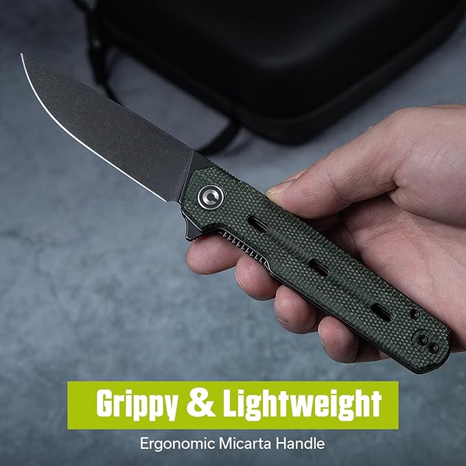 CIVIVI Navo Pocket Knife for EDC 3.25 Nitro-V Blade Micarta Handle with Reversible Clip Folding Knife for Men Women C25015A-2 Green