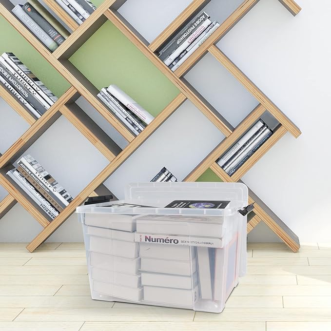 4 Pack Clear Storage Latch Bin with Lid 34 L Plastic Wheeled Storage Box