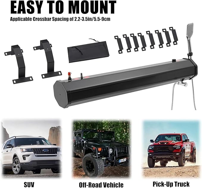 8 Gallon Pressurized Water Tank Camping 45in Roof Rack Shower for Overlanding Water Storage for Overland Off-Road Vehicles Pick-up Trucks
