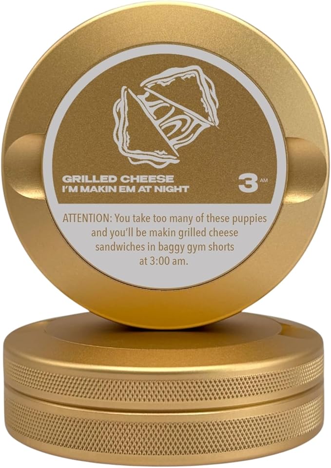 Grilled Cheese | Metal Container for Zyn Premium Aluminum Can &amp Rugged Pouch Holder | Extra Capacity Knurled Grip &amp Used Pouch Storage | EDC (Champagne Gold)