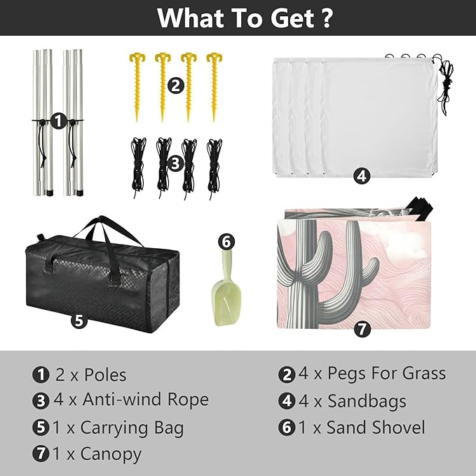 Beach Canopy with Windproof Ropes &amp Sandbags Beach Tent Sun Shade Sun Shelter for Camping Trips Fishing Backyard Fun or Picnics Desert