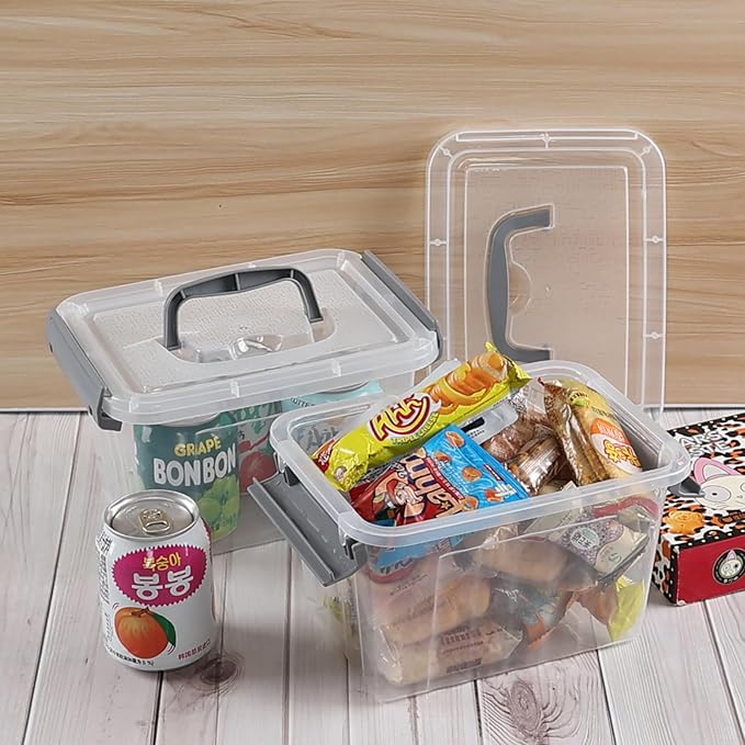 3.5 Quart Small Clear Latching Boxes with Handle Tiny Plastic Storage Bins with Lid 6 Packs