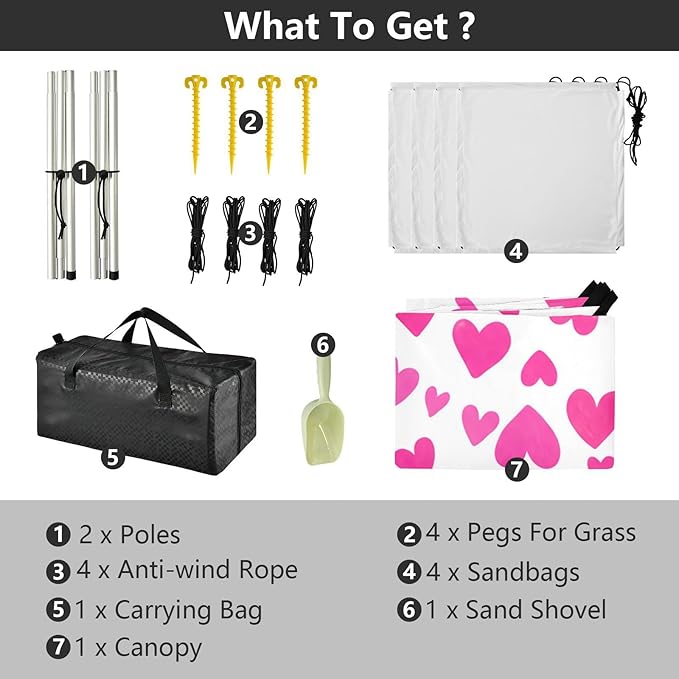 Beach Canopy with Windproof Ropes &amp Sandbags Beach Tent Sun Shade Sun Shelter for Camping Trips Fishing Backyard Fun or Picnics Heart