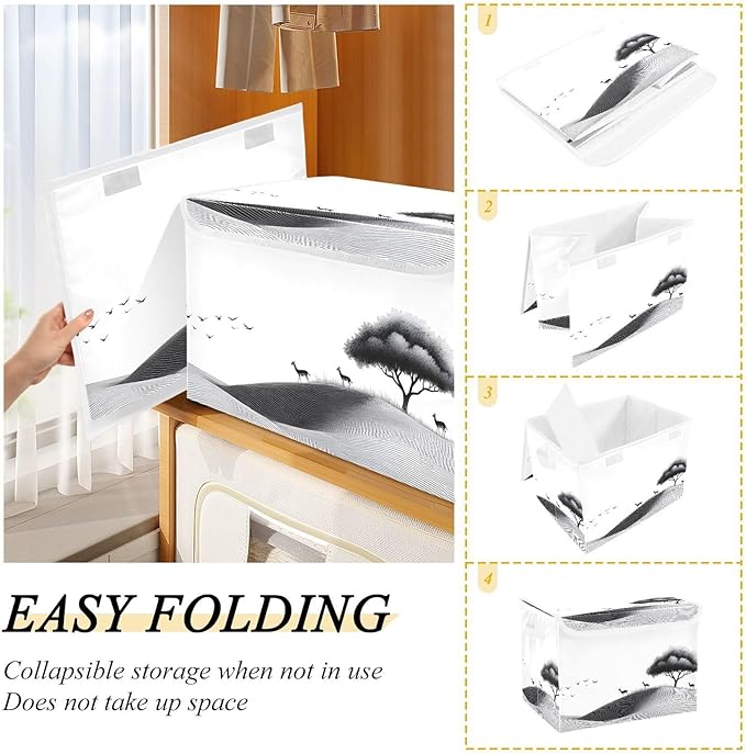 AIXIWAWA Lidded Storage Cube (Line Landscape) Fabric Foldable Closet Bins with Flip Lid and Handles Organizer Basket Container 16.5 x 12.6 x 11.8 IN