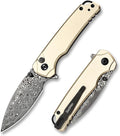Folding Pocket Knife for EDC Small Pocket Knives for Men Women 2.99 Damascus Steel Blade Aluminum Handle with Clip for Camping Hiking Outdoor Survival Mini 3080AB (Beige)
