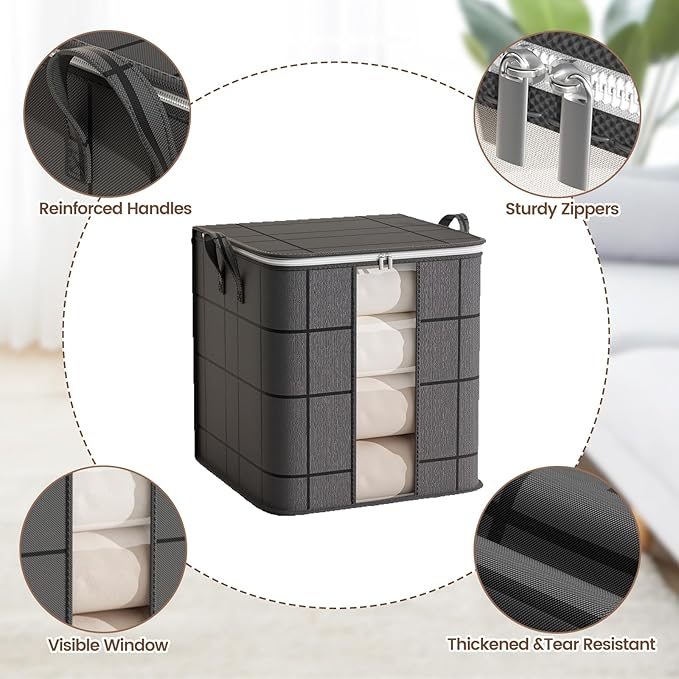 3 Pack 100 L Clothes Storage Bags Collapsible Closet Organizers Large Storage Bins with Reinforced Handles Heavy-Duty Storage Totes for Clothes Comforters Blankets &amp Pillows (Black)