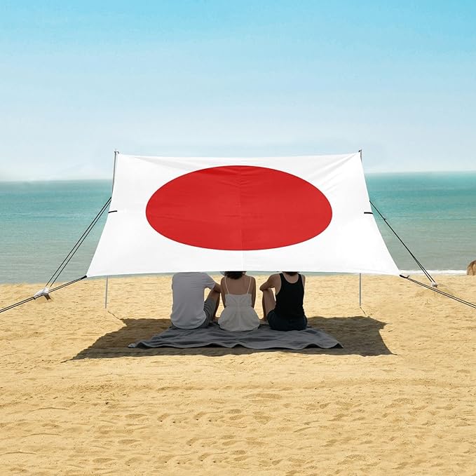 Flag Japan Illustration Beach Cabana Tent UPF50 Water-Resistant Large Sun Shelter with Sand Shovel for Camping Trips Fishing Backyard Fun or Picnics