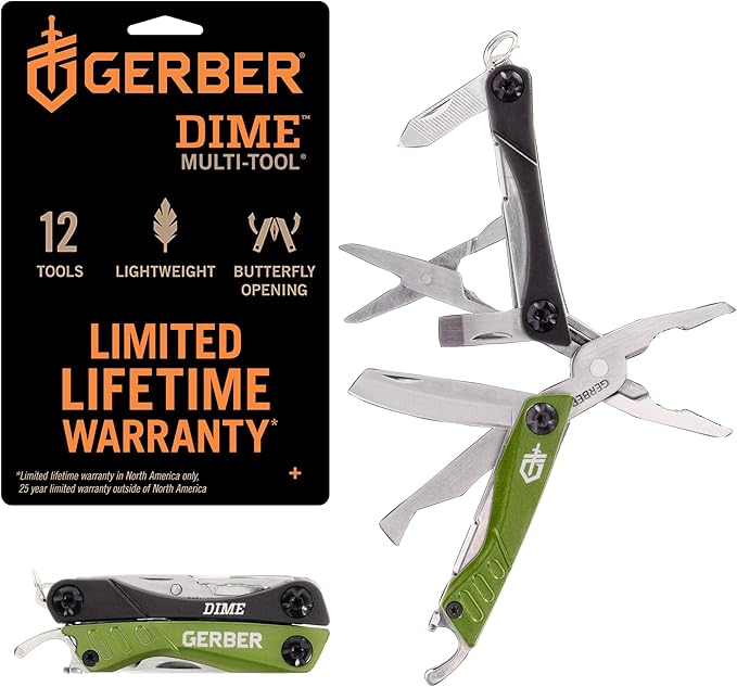 Gerber Gear Dime 12-in-1 Mini EDC Multitool - Needle Nose Pliers Pocket Knife Keychain Bottle Opener - EDC Gear and Equipment - Green