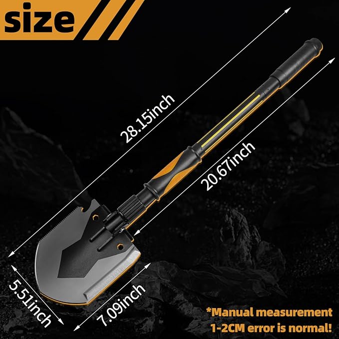 Survival Camping Shovel Multifunctional Folding Shovel Heavy Duty Alloy Steel Tactical Shovel with Saw for Hiking BackpackingHuntingCarEmergencySnowCampingGardening Outdoor Emergency