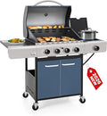 GREEN PARTY 4 Burner BBQ Propane Gas Grill with Side Burner &amp Porcelain-Enameled Cast Iron Grates 545 SQIN Grilling Area 42000 BTUs Barbecue Grill for Outdoor Cooking Garden Patio Backyard Blue