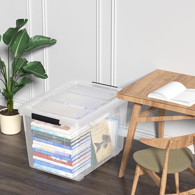4-Pack Secure Latch Clear Plastic Storage Organizer Bins 70 L Heavy-Duty Container Boxes with Lids for Home Office and Garage