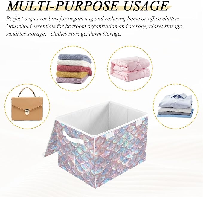 senya Baskets Collapsible Storage Bins with Lids Pastel Sheer Mermaid Scales Storage Boxes Clothes Baskets for Organizing B06D22020