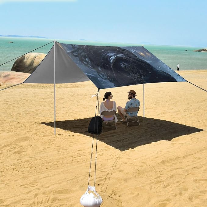 Game Anime Winter Playroom Foldable Beach Cabana UPF50+ Protection Waterproof Portable Sun Shelter with Sturdy Poles Sandbags and Shovel for Camping Picnics Backyard