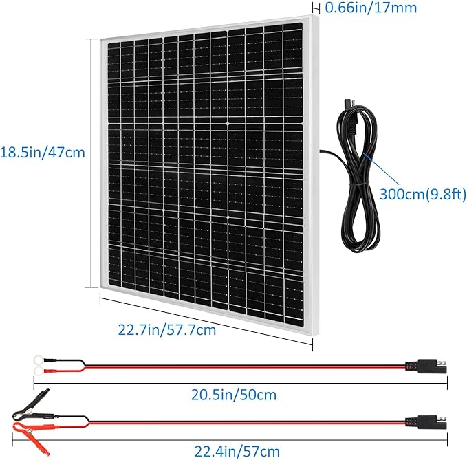 50W 24V Solar Panel Kit with 24V PWM Charge Controller Solar Battery Trickle Charger Maintainer for Car RV Marine Boat Caravan Off Grid
