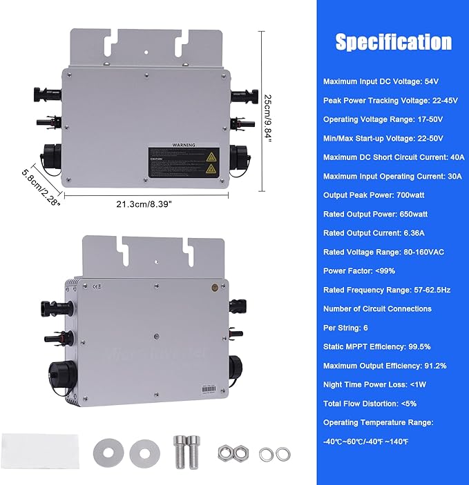 Solar Grid Tie Micro Inverter 700W 110V Waterproof Inverters Solar Powered Reversing Converter Aluminium Alloy Inverters w/LCD Display for Schools Power Stations Homes