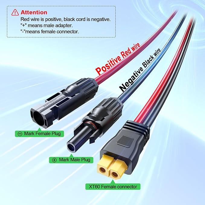 Bateria Power Solar Panel Cable for Ecoflow Anker SOLIX 12AWG 100FT XT60 Solar Cable XT60 Extension Charge Extension Cable Compatible with EcoFlow Anker BLUETTI &amp Generator