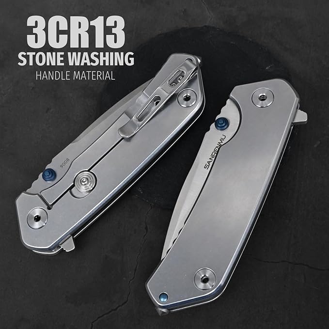 SANRENMU SRM 9008 Outdoor Folding Knife 12c27 Blade Hiking Adventure Camping Picnic Wilderness Survival Hunting Fishing EDC Portable Folding Knife (9008（Silver）)
