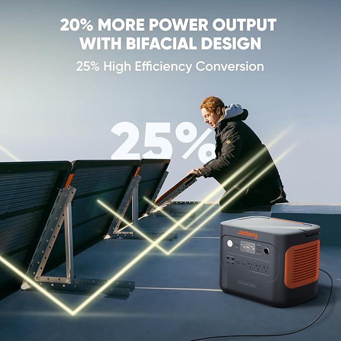 Jackery SolarSaga 100 Prime Bifacial DIY Solar Panel 100W Portable Solar Charger Featuring 25% Conversion Efficiency IP68 Waterproof Solar Generator - Vans Roofs Balconies RV Off-Grid Cabins.