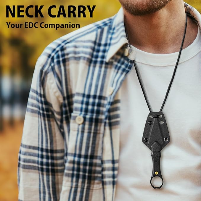 LOTHAR PORCUPINE Small Fixed Blade Knife 2.46 14C28N Neck Knife EDC Knife with G10 Handle and Kydex Sheath Knife Necklace Horizontal Carry Knife Survival Knife Gifts for Men Women (black)