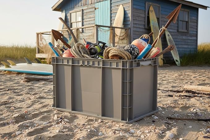 Hudson Exchange 24 x 15 x 14.5 (2 Pack) Straight Wall Handled Storage Container Tote Gray/Brown