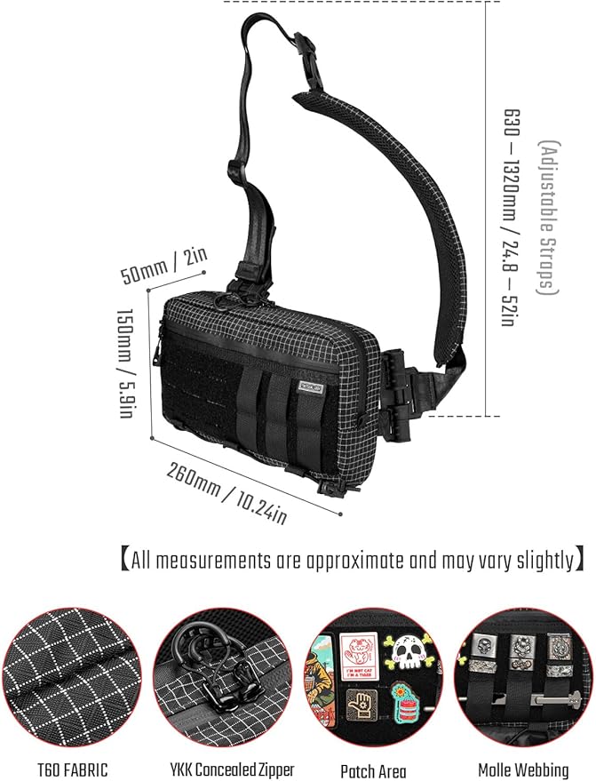 TACTICAL_GEEK Crossbody Shoulder Bag Multipurpose Daypack Chest Backpack Casual Sling Bag for Men &amp Women (L3-T60 Black Silver)