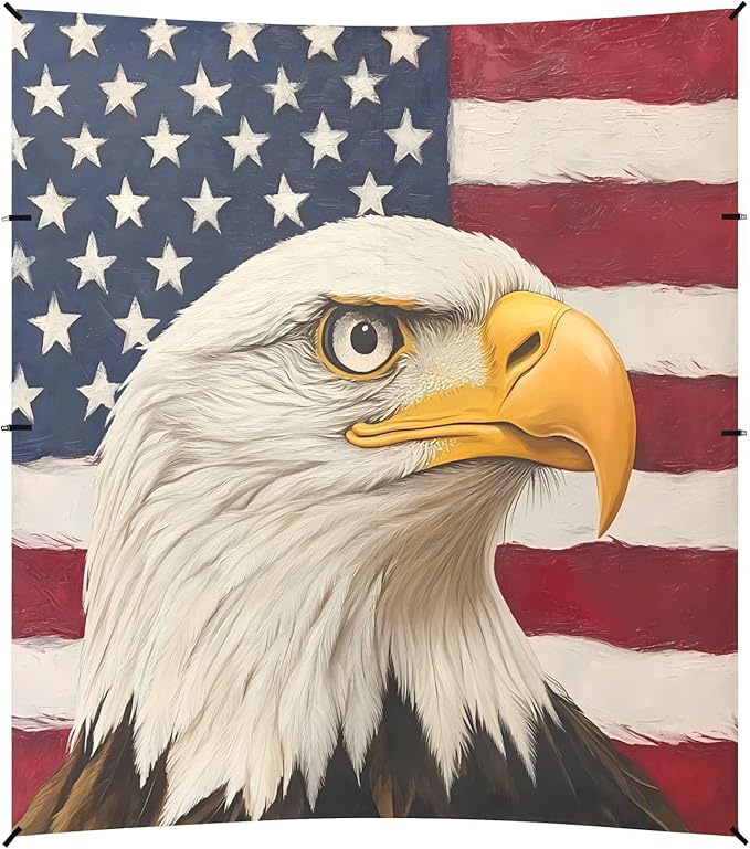 ALAZA Bald Eagle USA Flag Beach Tent Sun Shelter UPF50+ Protection Beach Shade Canopy w/ 4 Sandbags for Outdoor Camping Fishing Backyard Fun Picnic 10x9 ft