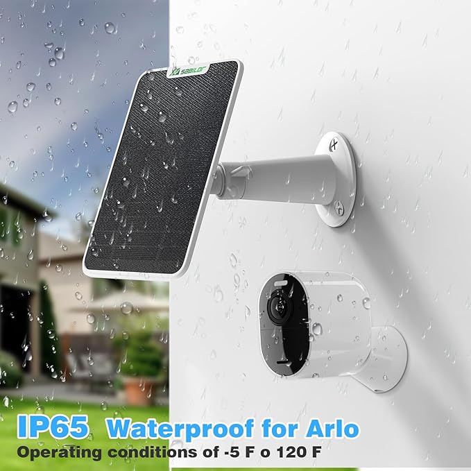 2 Pack 6W Solar Panel Charger for Arlo Pro 5S/Pro 4/Pro 3/Pro 3 Floodlight/Ultra 2/Ultra IP65 Weatherproof Solar Panels Compatible with Arlo Solar Panel with Secure Wall Mont 9.8FT Cable 360° Bracket