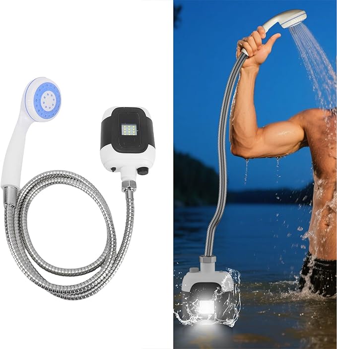 AUNMAS Electric Camping Shower Portable Shower Set with Hose Hook for Outdoor Travel RV Pet Washing Hiking 2000mAh Rechargeable