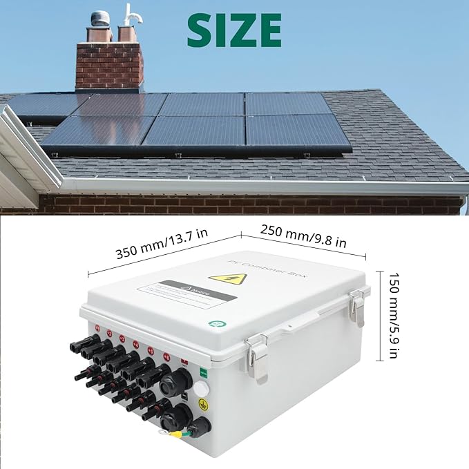 Solar Combiner Box HXH PV Combiner Box 6 String with a 550V 2P 63A DC Circuit Breakers &amp Lightning Arreste for Solar Panels IP 65 Waterproof