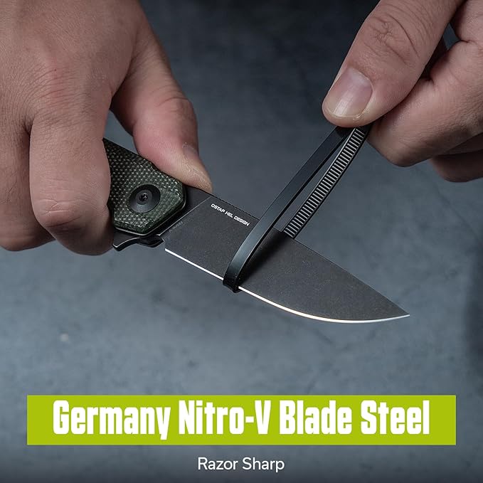 CIVIVI Navo Pocket Knife for EDC 3.25 Nitro-V Blade Micarta Handle with Reversible Clip Folding Knife for Men Women C25015A-2 Green