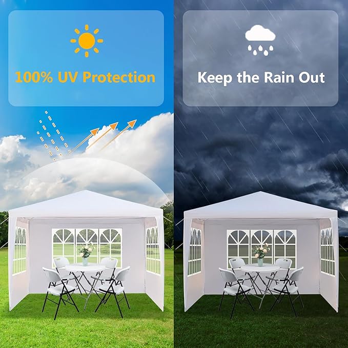 Outdoor Gazebo Canopy Wedding Party Tent Camping Shelter Commercial Instant Shelter Waterproof Tent with Removable Side Walls (10'x10' Three Sides)