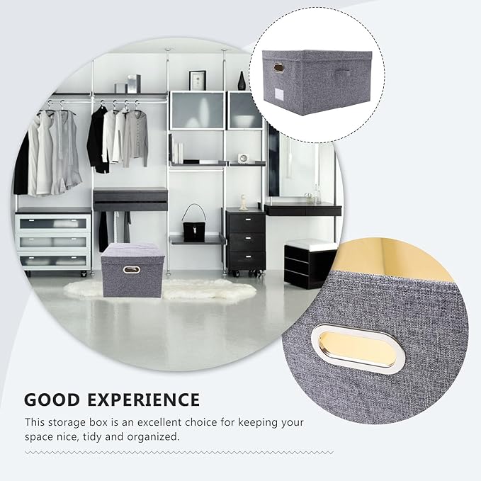 KALLORY Fabric Storage Box with Metal Buckle Large 40x50x30cm Linen Blend Foldable Storage Bin for Household Organization