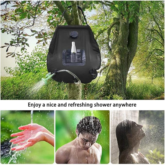 Solar Shower Bag 20L Foldable Lightweight Portable Solar Heating Bag with On/Off Switch Shower Header for Outdoor Travel Swimming Beach Hiking Cycling