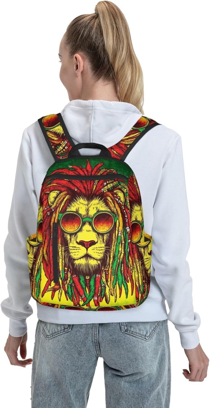 Backpack for Hiking Travel jamaican rasta flag rastafarian reggae lion Bookbag