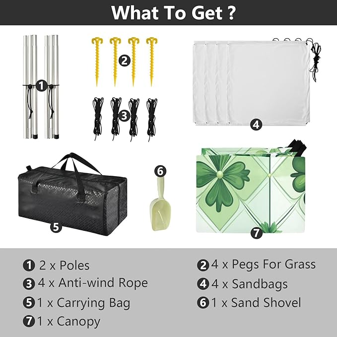 St Patrick's Clover Ceramic Tile Beach Tent Sun Shelter Set UPF50+ UV Protection 10.5 x 9.19 FT Camping Shade Canopy with Sandbags Sand Anchors Carrying Bag and Others