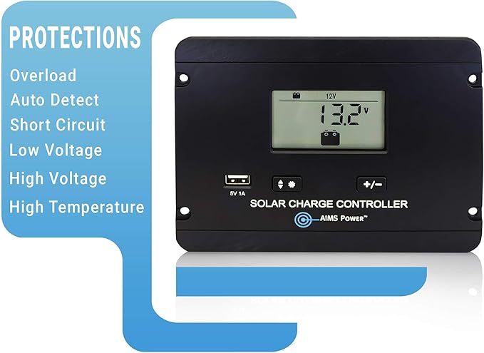 AIMS Power Flush Mount 30 Amp Solar Charge Controller 12/24V PWM