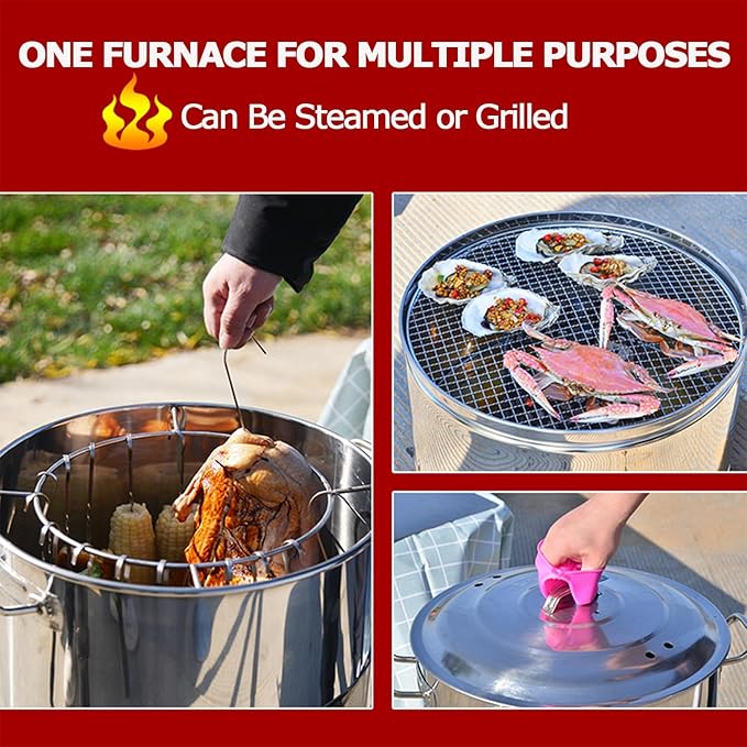 Large Portable Charcoal Grills Stainless Charcoal BBQ Grill Barrel 360° Smokeless Outdoor Barbecue Grill for Travel Outdoor Cooking and BBQ Camping Grill Picnic Patio Backyard