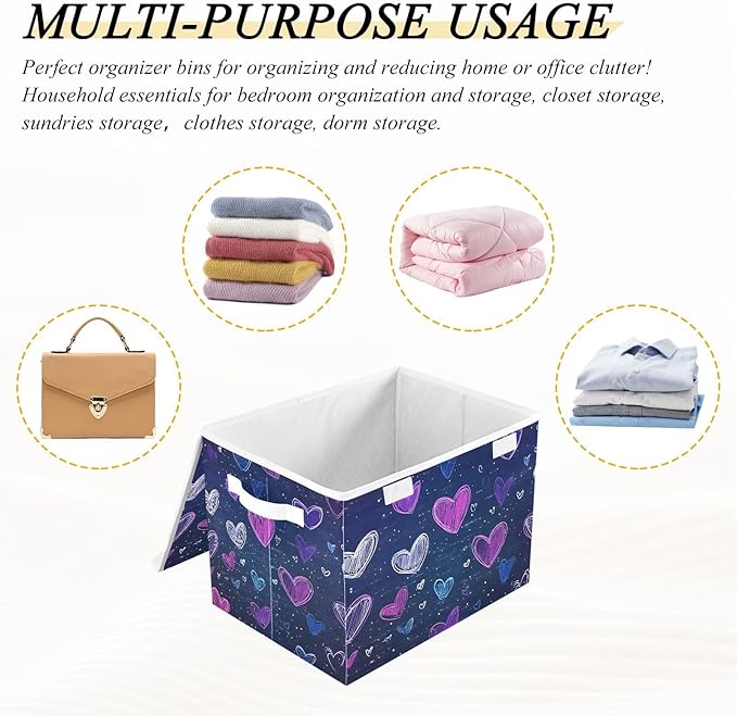 Storage Cube with Lid Doodle Of Hearts Print 16.5×12.6×11.8 IN 1 Pack Collapsible Large Capacity Foldable Storage Basket Bin Organizer