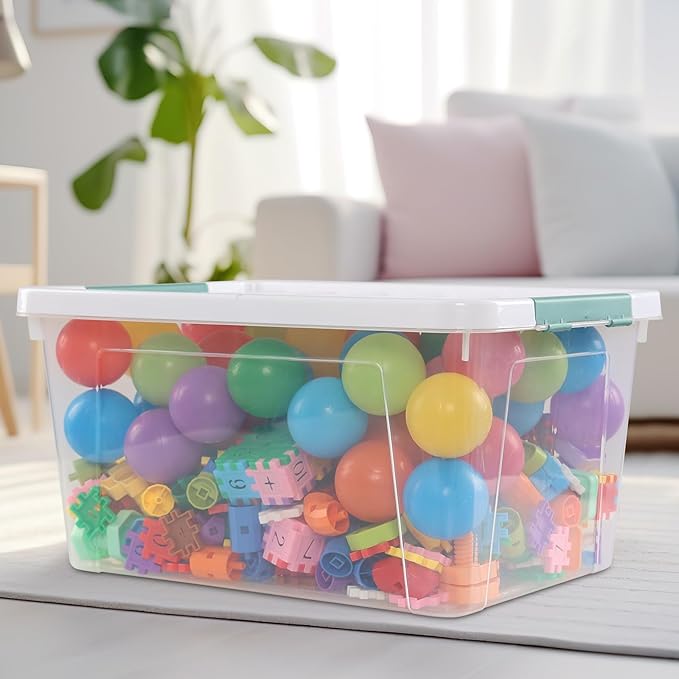 Yuright 6 Pack 35 Quart Latching Storage Bin Plastic Storage Box with Lid Clear