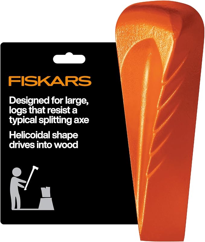 Fiskars Helix Splitting Wedge for Large Stubborn Logs – Forged Steel Wood Splitting Wedge with Helicoidal Profile 1.75 x 8.5 x 2.25