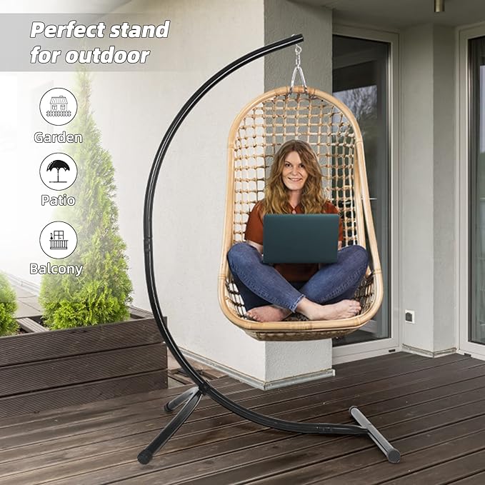 GOUTIME Hammock Chair Stand Only Hanging Swing Egg Chair Stands Frame Holder Heavy Duty Steel C Stand for Indoor Outdoor Max Load 350 LBS