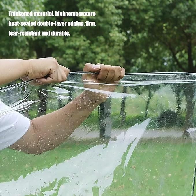 10 'x 16' Clear Vinyl Tarp Heavy Duty PVC Waterproofwith Grommets and Cable TieThick and Tear-Resistant Camping Patio Rain or Sun Shelter Cars Tarpaulin Home Garden Outdoor Use