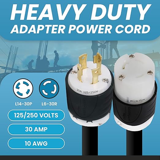IronBox Electric NEMA L14-30P to L6-30R Plug Adapter Power Cord - 30A 10 AWG 125/250V - Heavy Duty UL Listed Power Cable for Generator Outdoor Data Centers Camper &amp More (6 ft Custom Built)