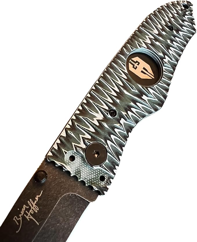 HOFFNER 3.5 EDC Folding Knife with Pocket Clip VG10 Japanese Stainless Steel Black Acid Washed Tanto Blade - (Chiseled Dark Ops Aggressive Texture Grip) - Camping Hiking Outdoor Survival