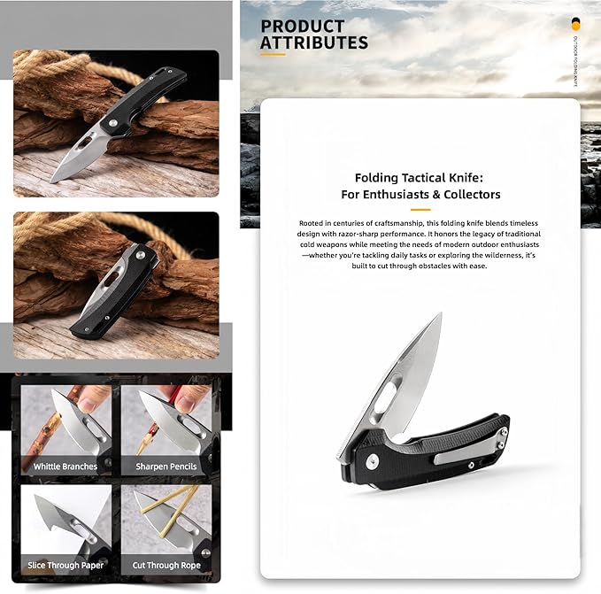 Hunting Knives &amp Tools Pocket Knife Lightweight Outdoor Knife for Backpacking Camping Essentials Folding Knife 8CR13 Blade Linen-textured Handle Gift Ideas for Men