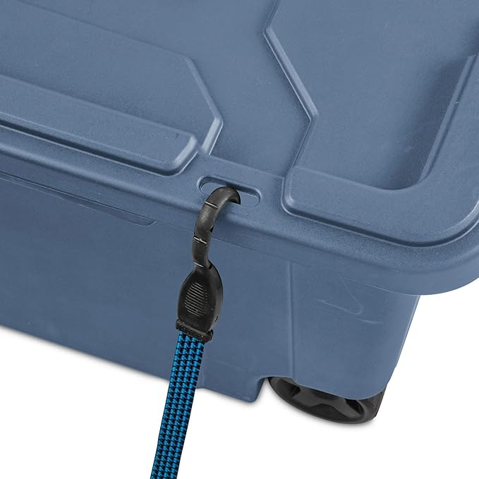 40 Gallon Wheeled Industrial Tote Rugged Plastic Storage Bin Latch Lid Blue 2 Count