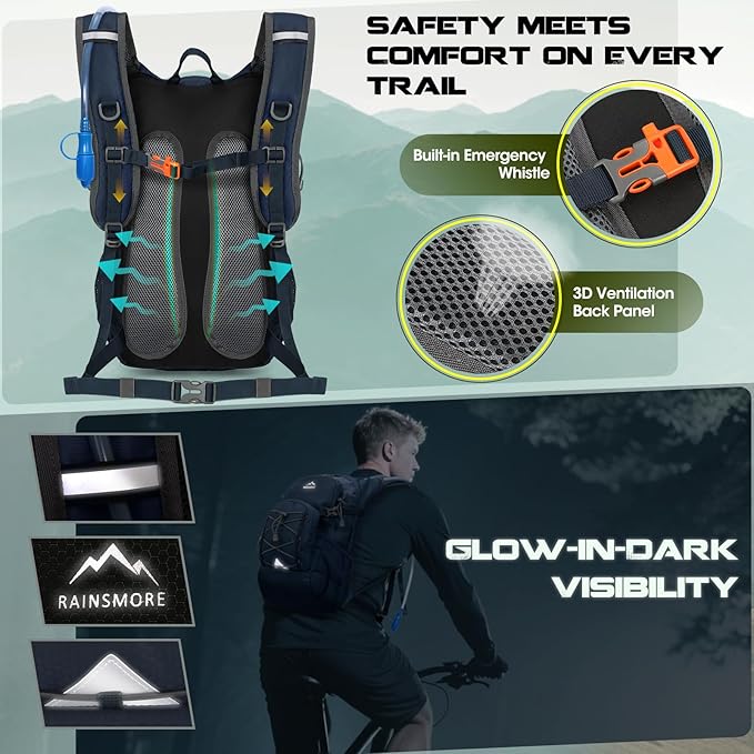 Hydration Backpack with Water Bladder 18L Lightweight Hiking Backpack for Women&ampMen Small Insulated Hydration Water Pack for Hiking Running Cycling Biking